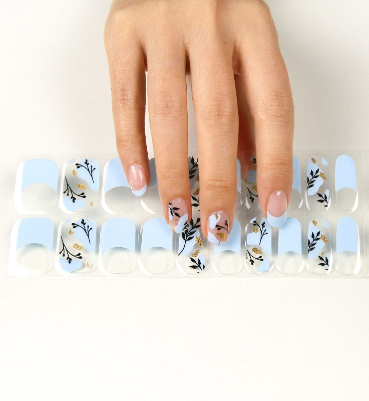 Whimsical Floral Blue - Semi Cured Gel Nails Chickibabes