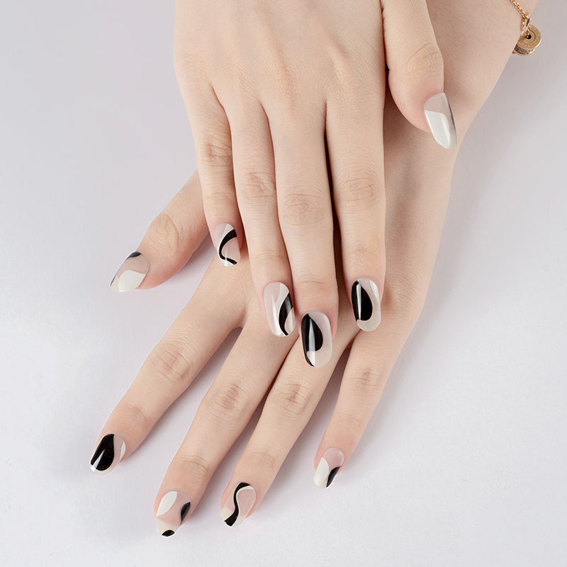 200072 - Funky Noir Swirl - Semi Cured Gel Nail Stickers