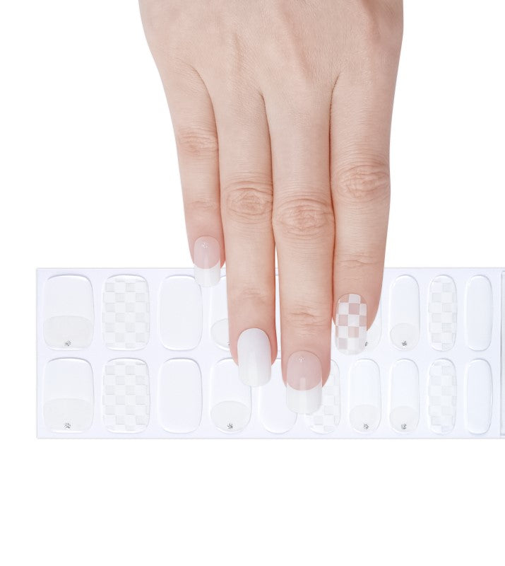 200083 - French Tip Checkerboard - Semi Cured Gel Nail Stickers
