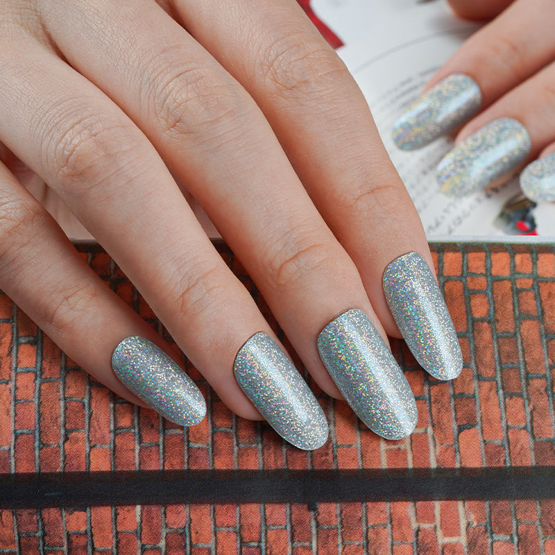200128 - Glittering Silver - Semi Cured Gel Nail Stickers