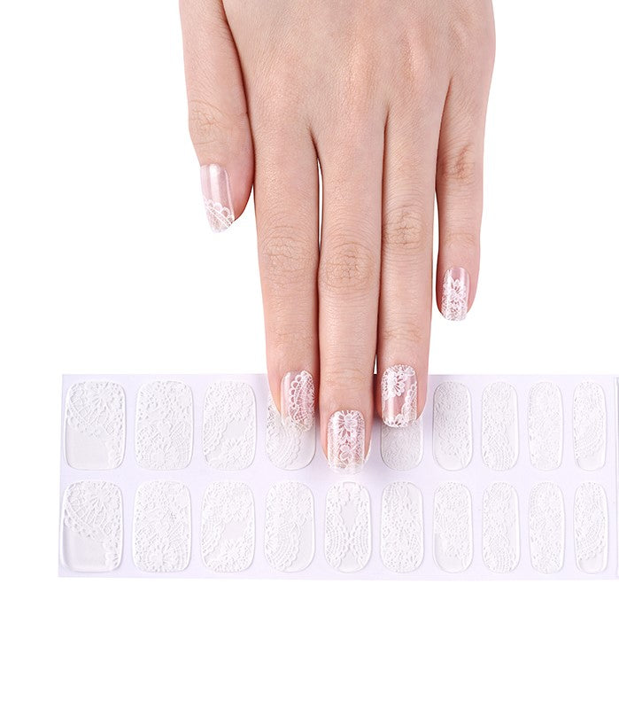200218 - White Lace Elegance - Semi Cured Gel Nail Stickers