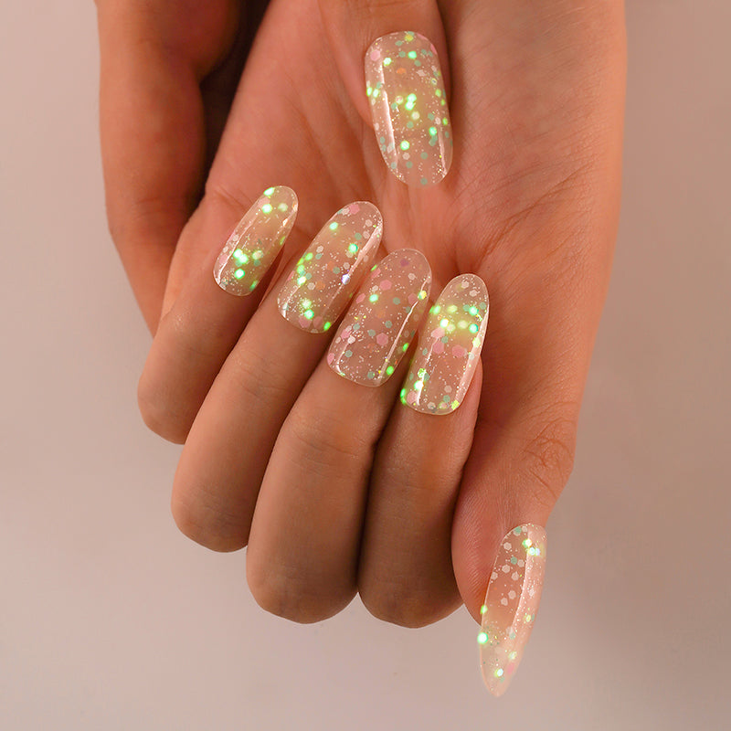 Glitter Fairy Sprinkles GLOW IN THE DARK Semi Cured Gel Nails