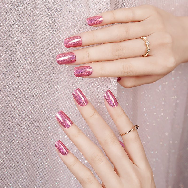 200319 - Golden Pink Petal Shimmer - Semi Cured Gel Nail Stickers