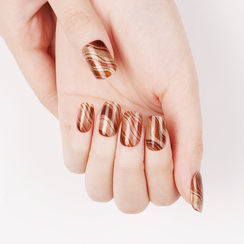 Golden Cocoa Swirl - Semi Cured Gel Nails - Chicki Babes & Co.