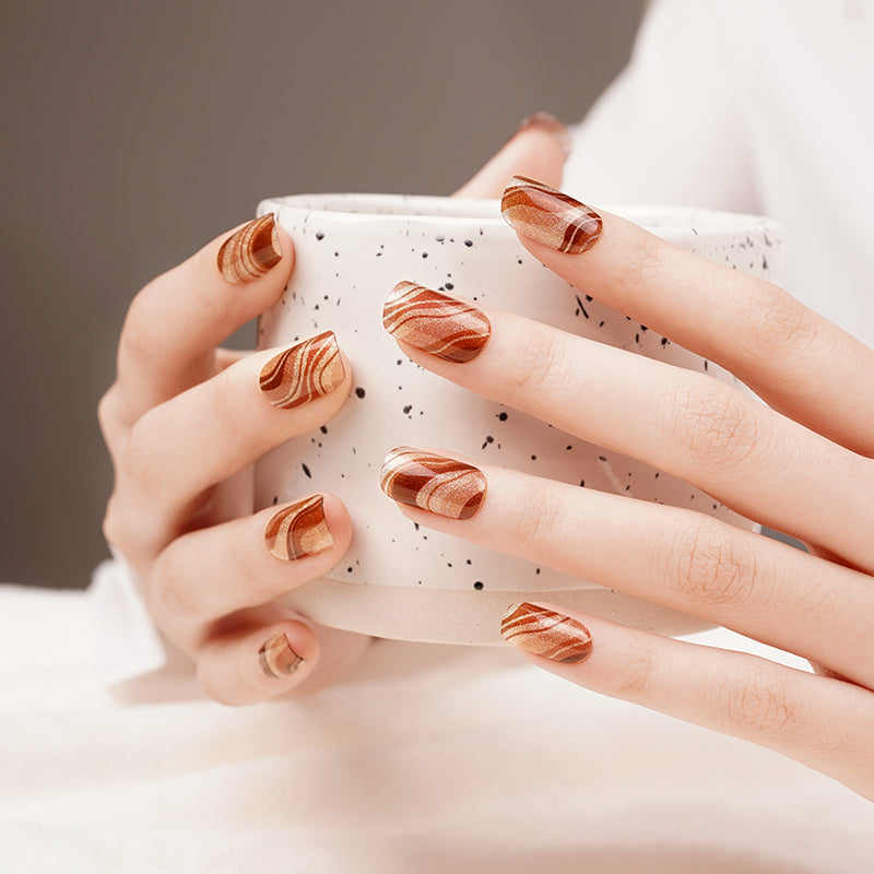 Golden Cocoa Swirl - Semi Cured Gel Nails