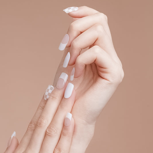 200083 - French Tip Checkerboard - Semi Cured Gel Nail Stickers