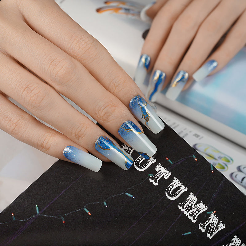 200134 - Sapphire Waves - Semi Cured Gel Nail Stickers