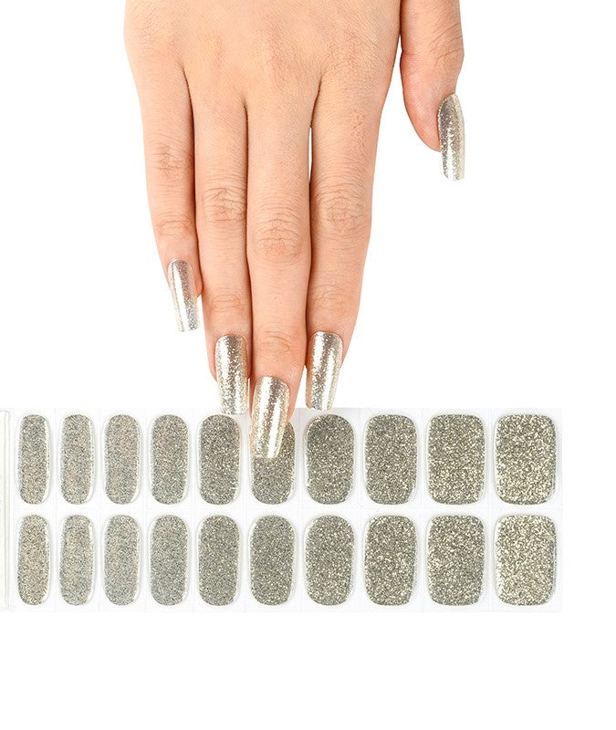 200143 - Dazzling Silver Glam - Semi Cured Gel Nail Stickers