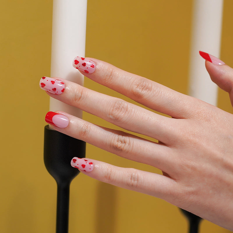 200194 - Cupids Heart and Red Tips - Semi Cured Gel Nail Stickers