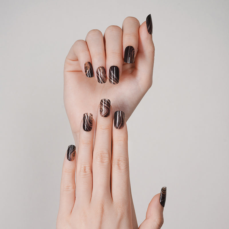 200203 - Rich Cocoa Swirl - Semi Cured Gel Nail Stickers