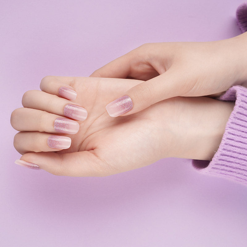 200242 - Rose Pink Glitter - Semi Cured Gel Nail Stickers