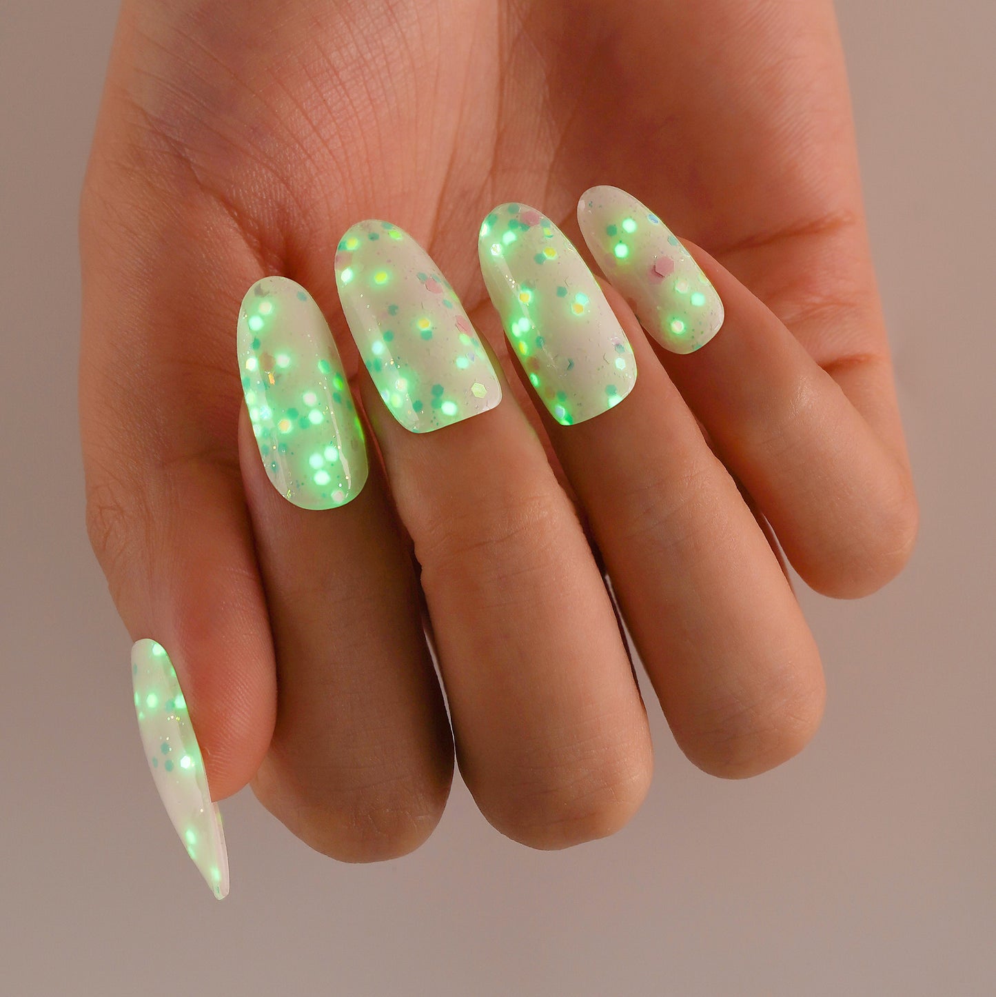 200259 - Baby Pink Confetti Glow - Semi Cured Gel Nail Stickers
