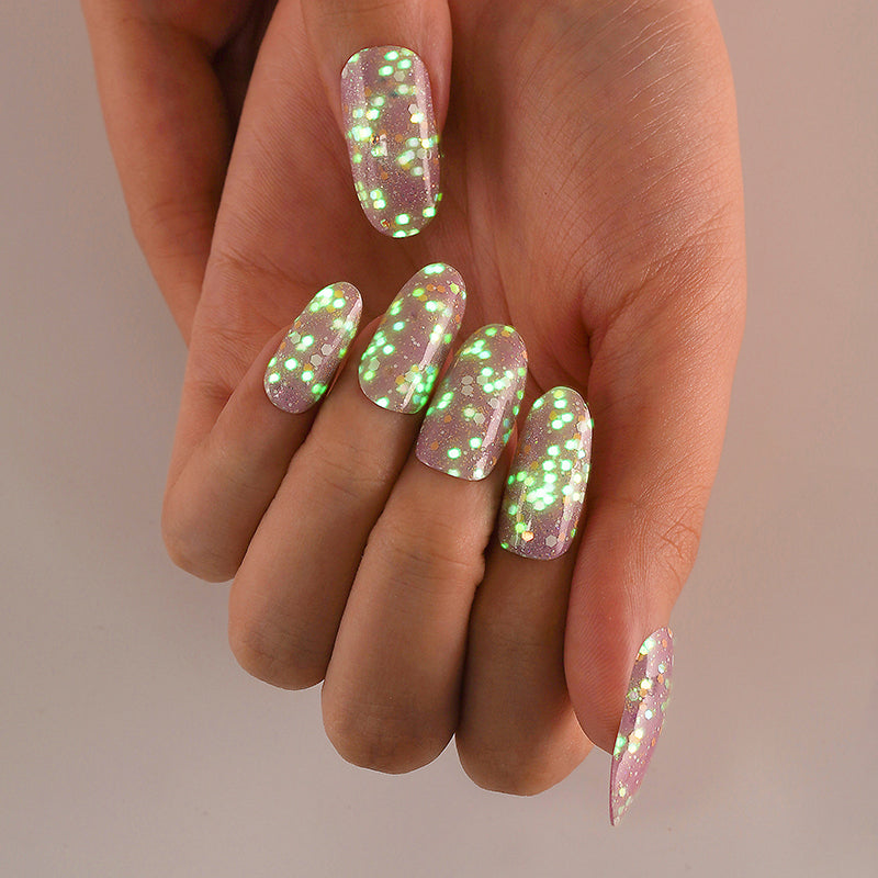 Purple Fairy Sprinkles GLOW IN THE DARK - Semi Cured Gel Nails