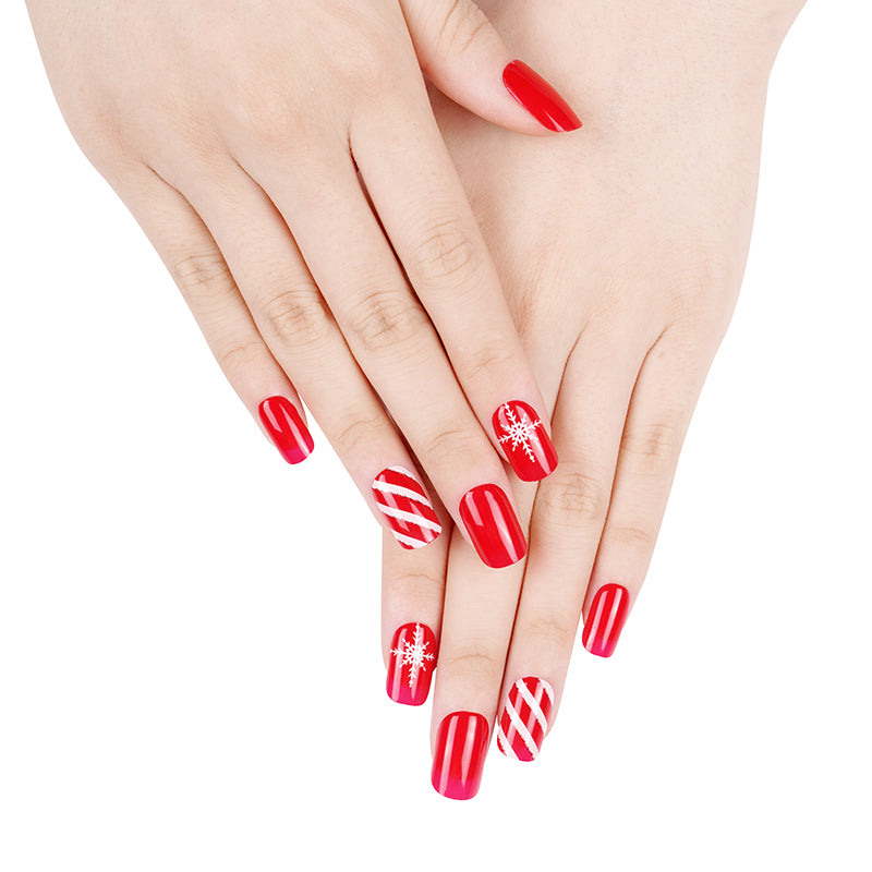 200296 - Candy Cane & Snowflakes - Semi Cured Gel Nail Stickers