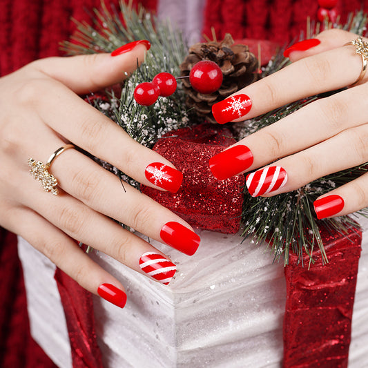 200296 - Candy Cane & Snowflakes - Semi Cured Gel Nail Stickers