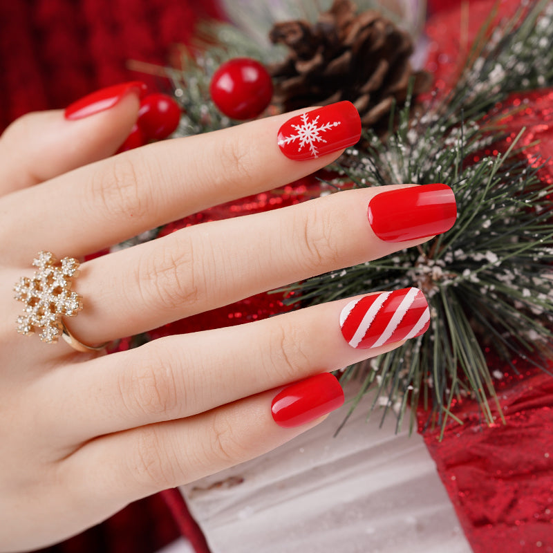 200296 - Candy Cane & Snowflakes - Semi Cured Gel Nail Stickers